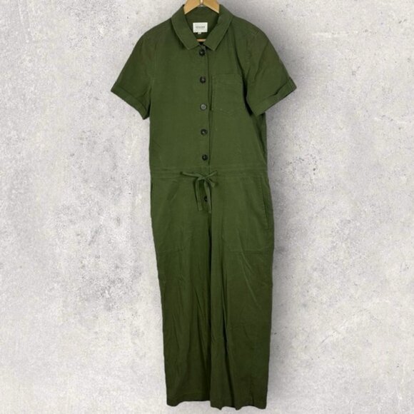Sézane Charles Army Green Jumpsuit Size 42 French or US 10 Utility Pockets Boho - Picture 2 of 16